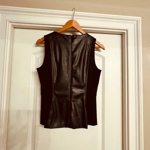 White House black market mixed leather and fabric sleeveless top